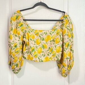 NWOT Olivia By Livro Lemon Blossom Linen Crop Top